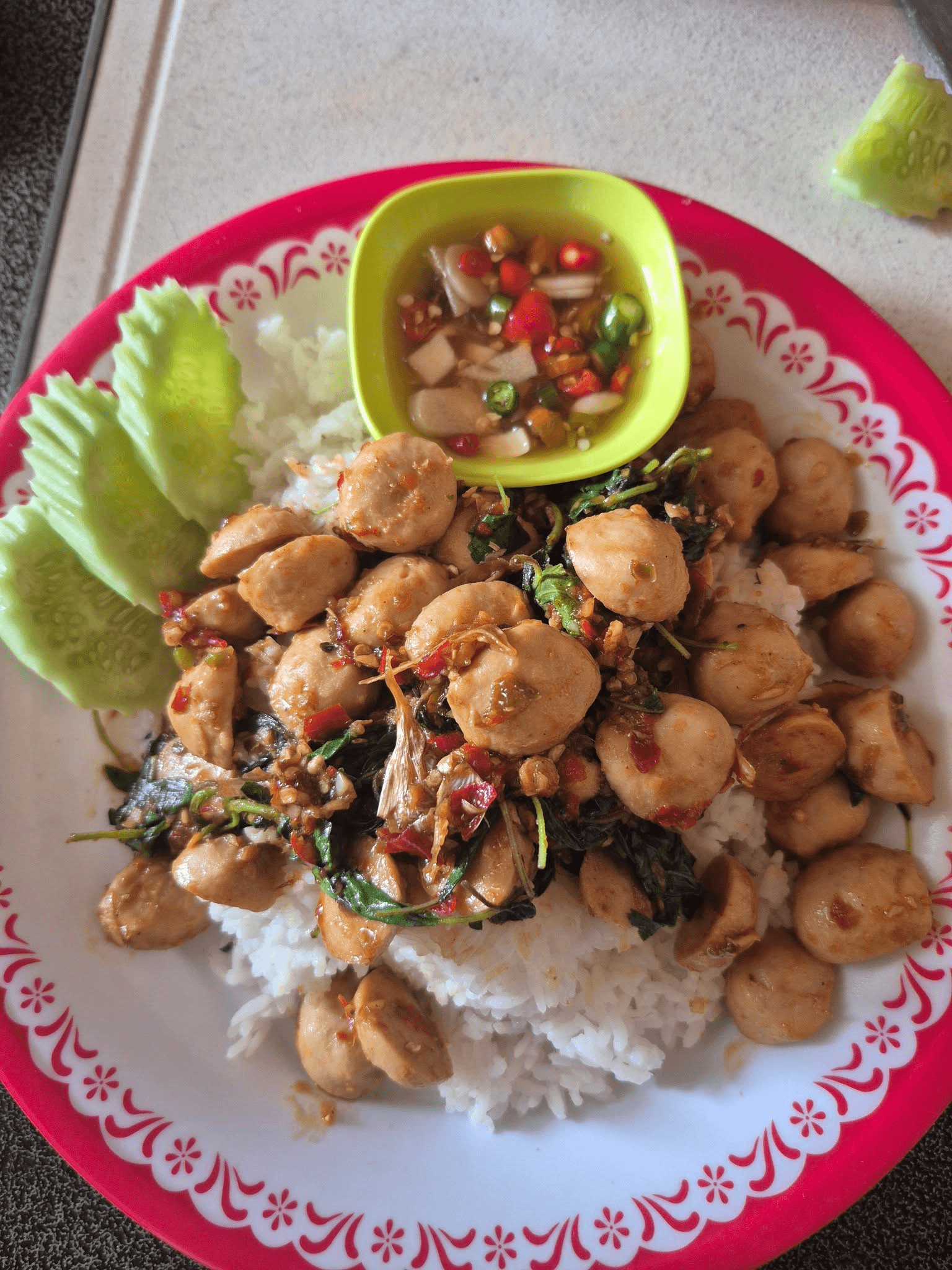 Stir-fried Pork / Beef Meatballs with Holy Basil