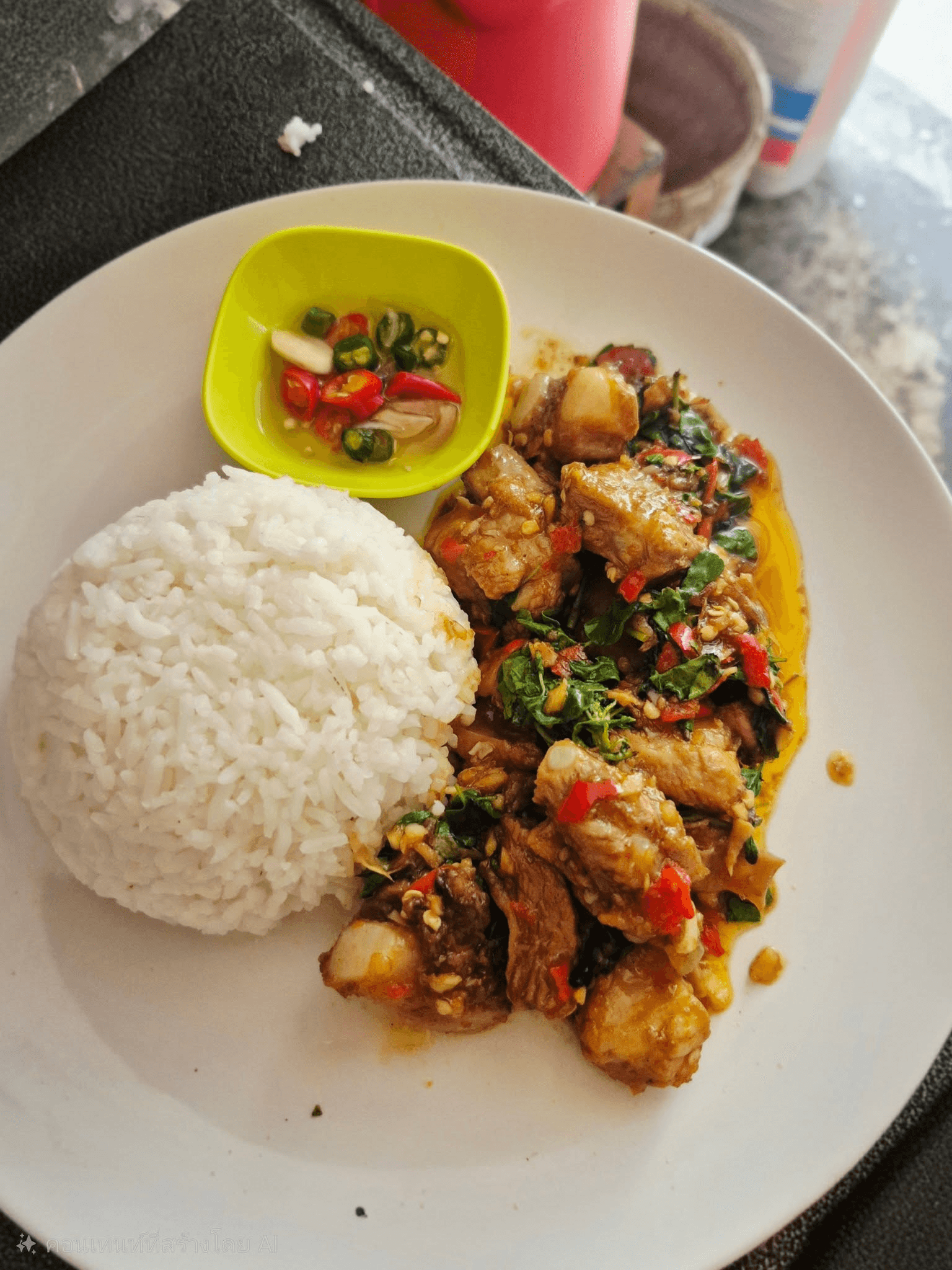 Stir-fried Crispy Pork with Holy Basil Big Size